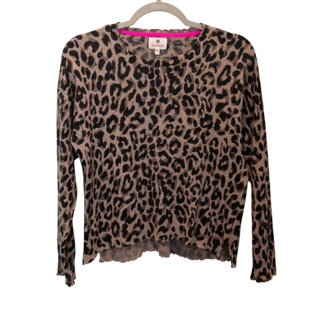 Sundry Women's Sz 2 (M) Brown Leopard Print Wool Cashmere Blend Sweater